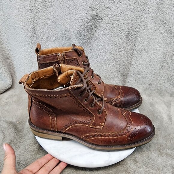 Steve Madden Shoes Mens Size 9 Brown Leather Wing Tip Lace Up Boots *GUC* main image 9
